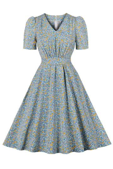 Vestido de balanço estampado floral dos anos 50